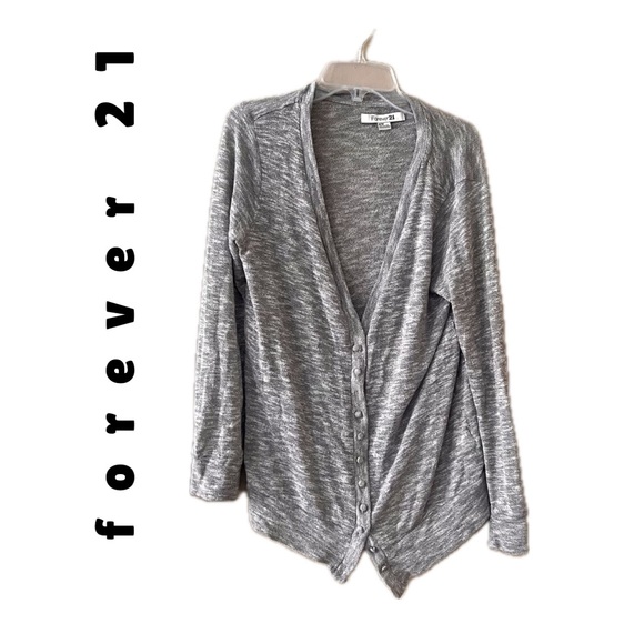 🆕 forever 21 • gray lightweight button up v neck sweater cardigan - Picture 1 of 11